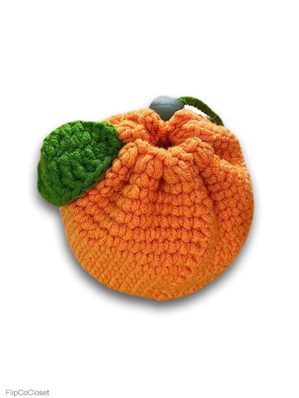 Tangerine Crochet Drawstring Bag, Handmade Cotton Coin Purse Pouch Mini Storage